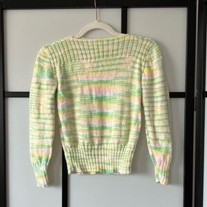 [XXS] Vintage Striped Grandmacore Easter Pink, Yellow & Green Hand Knit Sweater